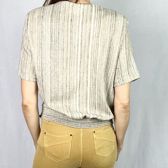 ALFRED DUNNER | ✨VINTAGE 90s!!✨ Cream Beige Striped Button-Up Short-Sleeved Top - Picture 3 of 9